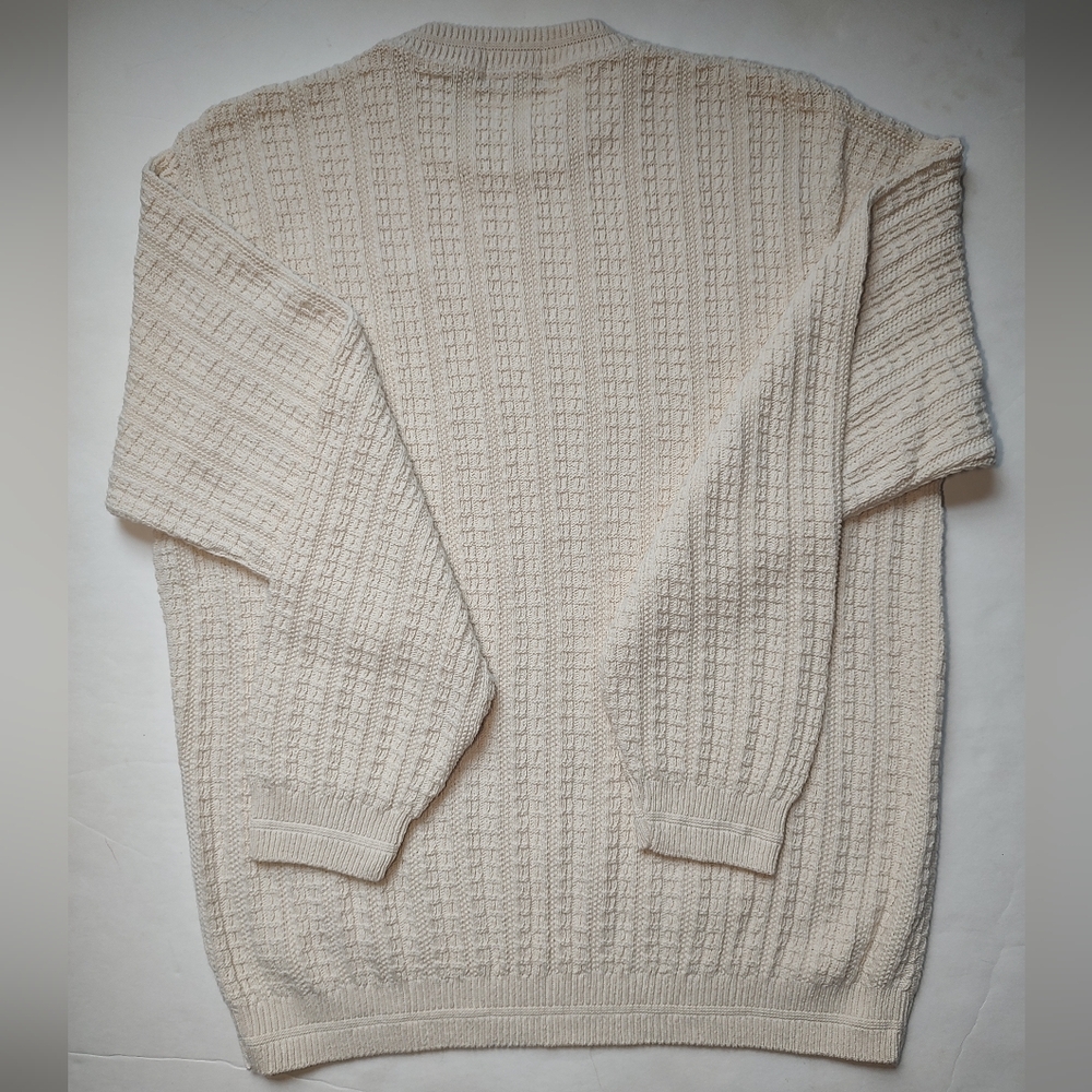 Bill Blass Vintage Sweater Men Cotton Cream Pullover Knit Crew Neck USA Ivory L - Picture 10 of 16